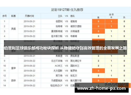 伯恩利足球俱乐部成功秘诀探析 从稳健防守到高效管理的全面发展之路