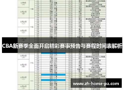 CBA新赛季全面开启精彩赛事预告与赛程时间表解析
