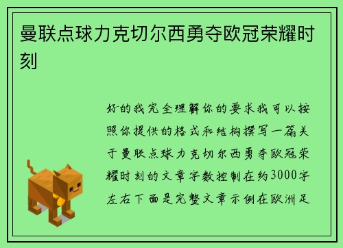 曼联点球力克切尔西勇夺欧冠荣耀时刻